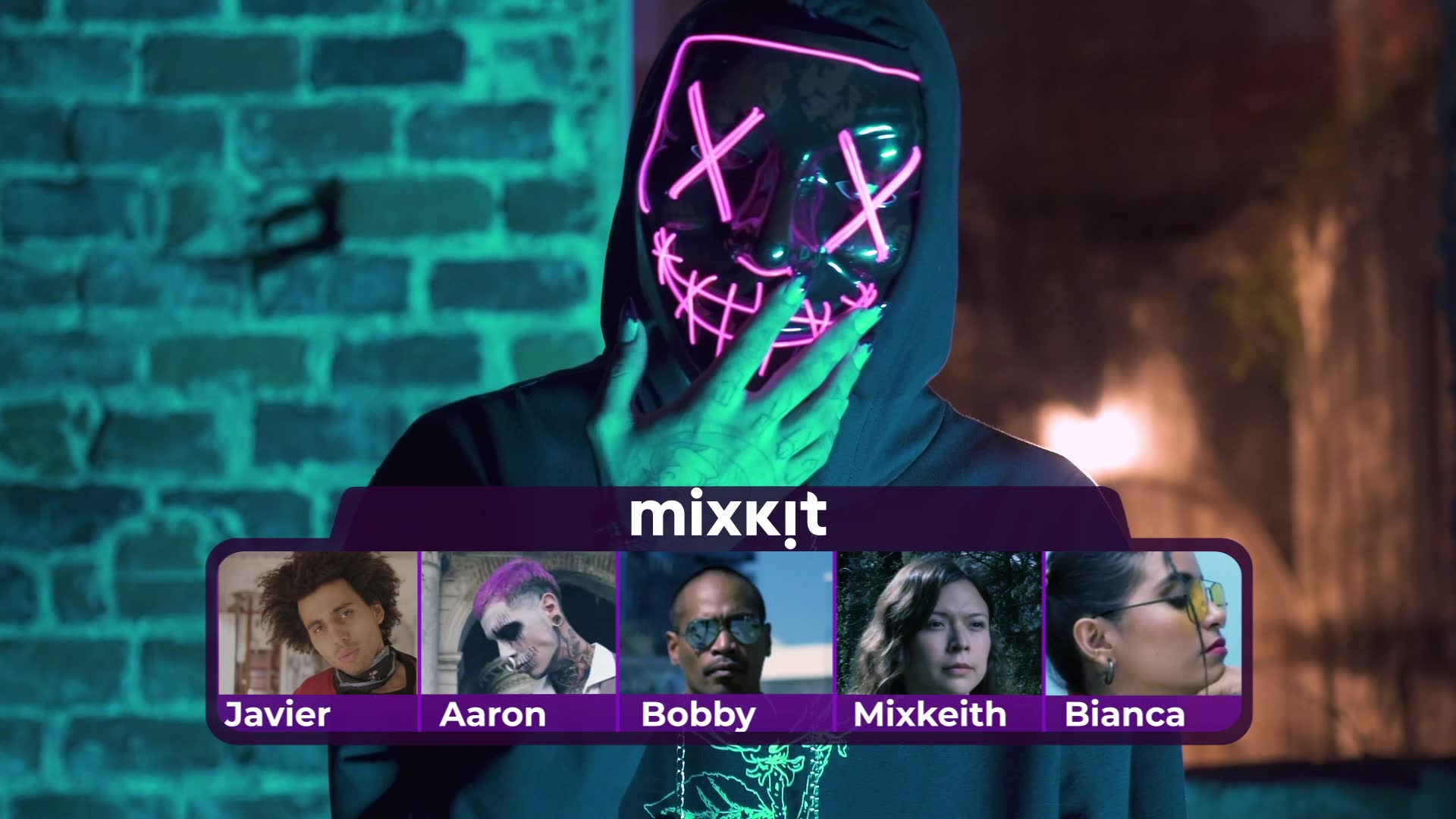 一个粗体的下三分之一块，带有四人电子竞技团队的占位符视频模板素材完整版免费下载