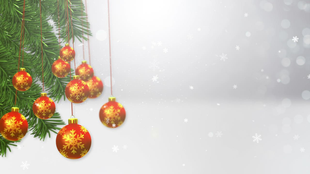 在雪背景上悬挂圣诞球3D动画视频模板素材完整版免费下载