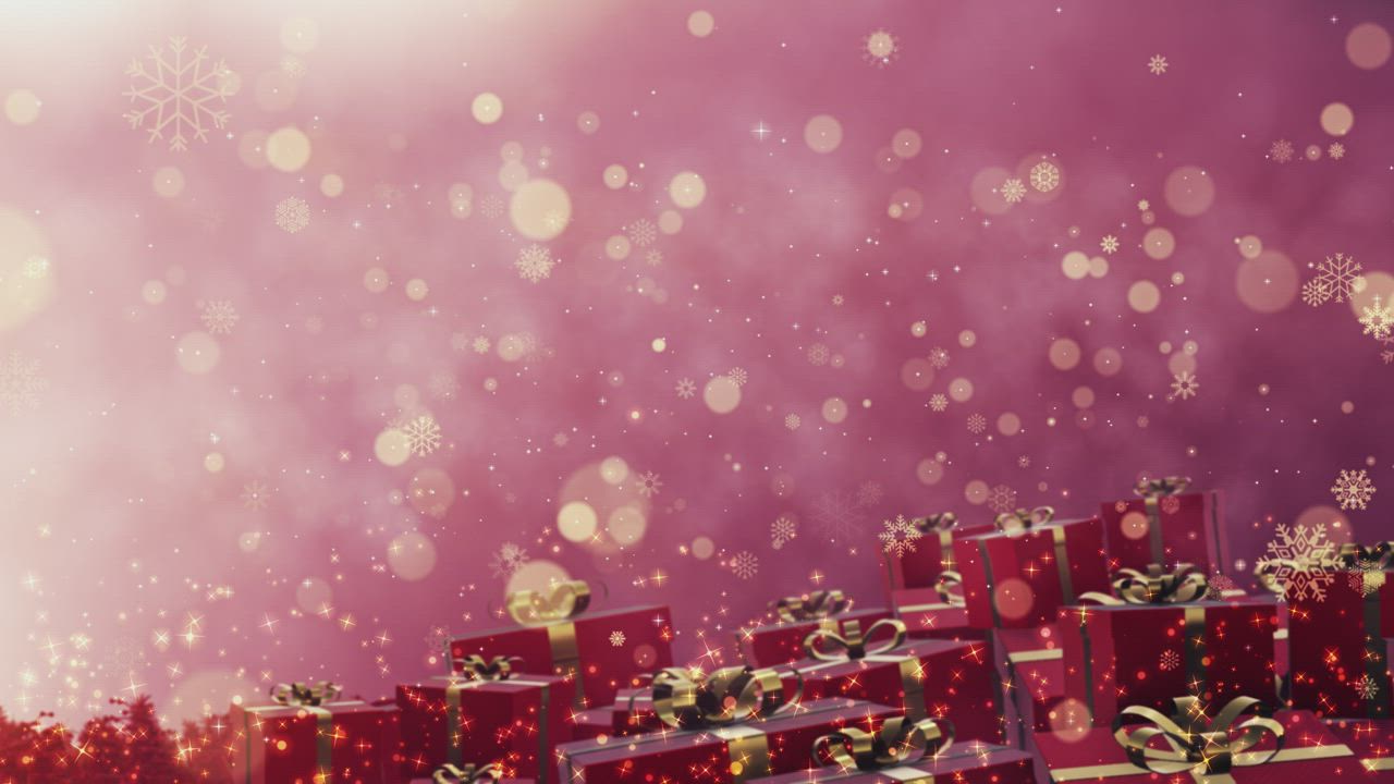 红色圣诞礼物和金色雪花视频模板素材完整版免费下载