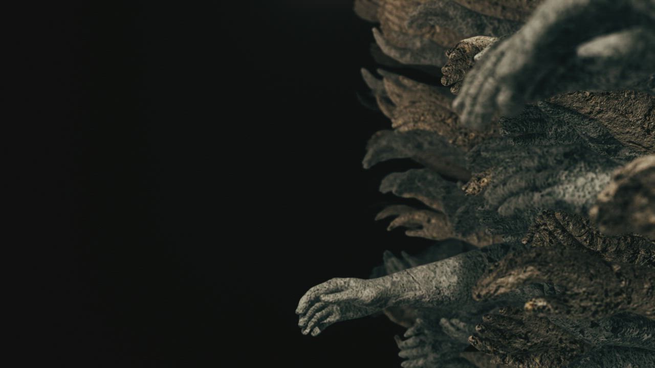 黑暗中的恐怖3D动画石雕手视频模板素材完整版免费下载