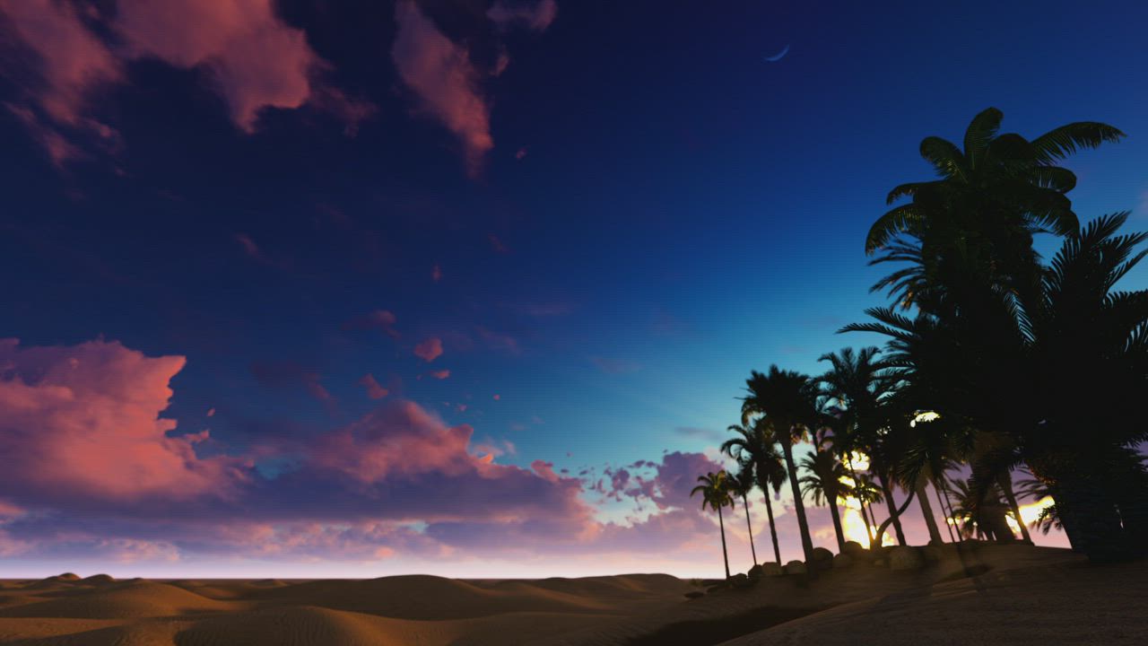 绿洲岸边沙漠中的日落视频模板素材完整版免费下载
