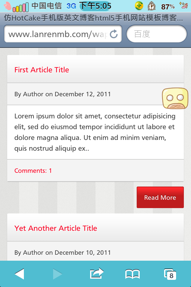 仿HotCake手机版英文博客html5手机网站模板博客列表页