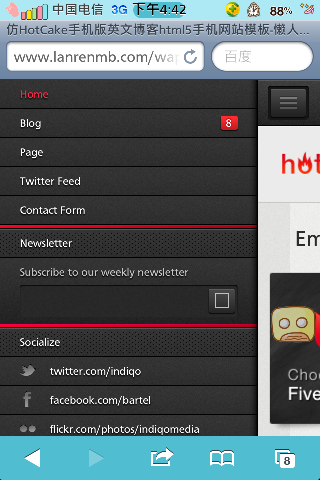 仿HotCake手机版英文博客html5手机网站模板首页样式