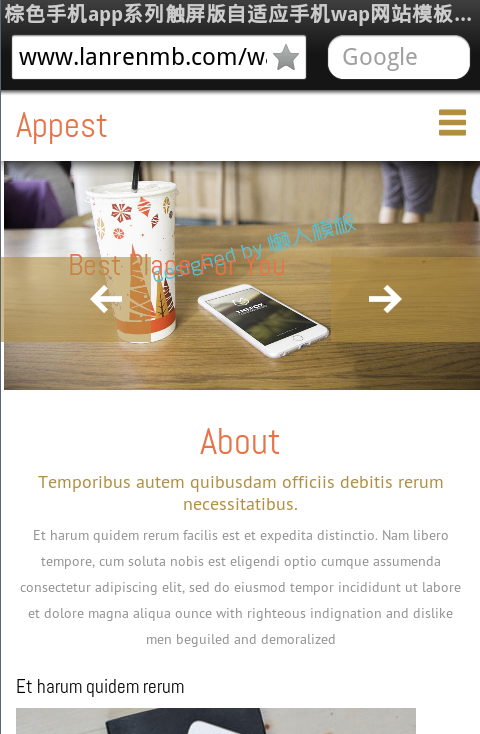 棕色手机app系列触屏版自适应手机wap网站模板源码下载