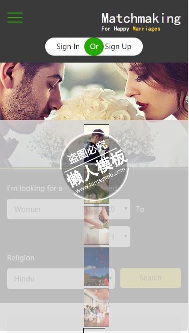 Matchmaking婚恋触屏版自适应html5手机wap网站模板源码下载