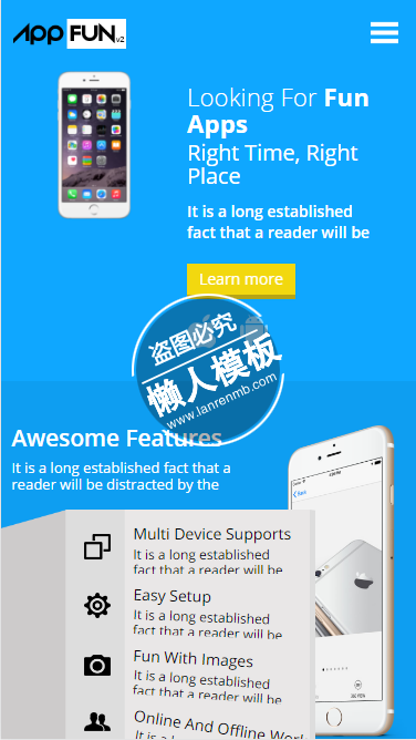 App Funv2蓝色商务html5手机专题单页网站模板源码下载