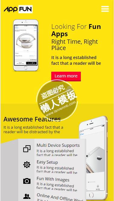 APPFUN黄色大气html5手机专题单页网站模板源码下载