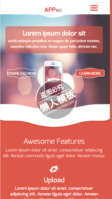APPMO红色手机app软件html5手机专题单页网站模板源码下载