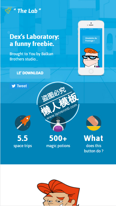The Lab蓝色卡通版html5手机专题单页网站模板源码下载