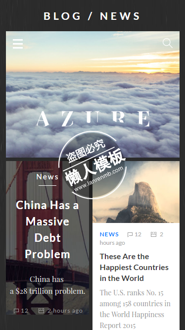 Azure Blog Ui套件触屏版自适应html5手机wap网站模板源码下载