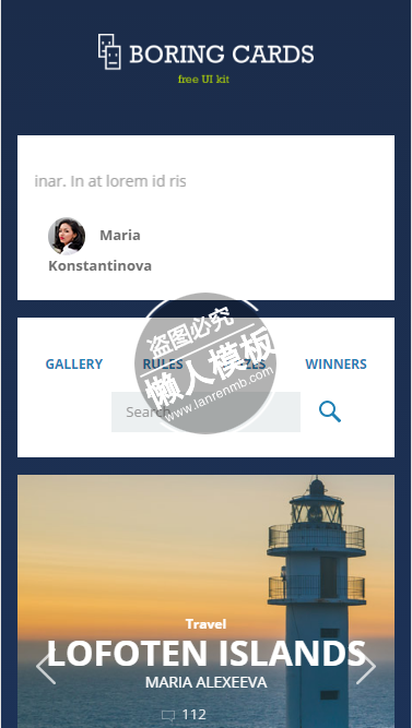 Boring Cards Ui套件触屏版自适应html5手机wap网站模板源码下载