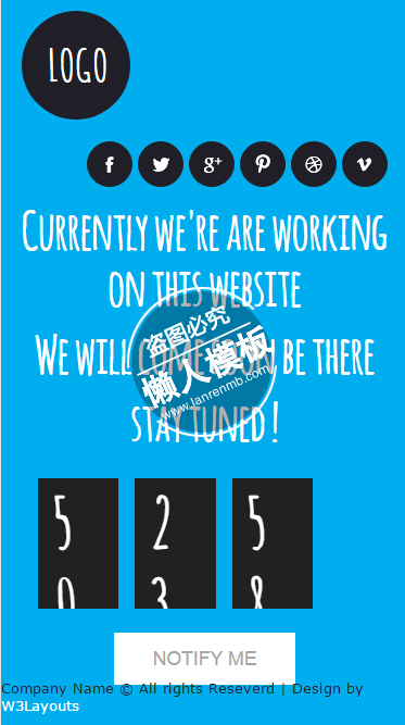 蓝色背景倒计时网站触屏版自适应html5手机wap网站模板源码下载