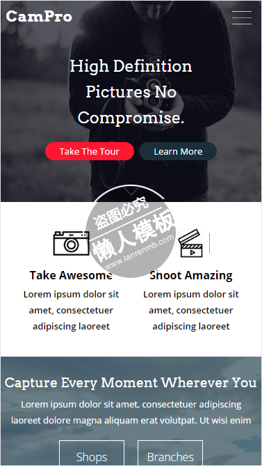 CamPro个人摄影工作室自适应html5手机wap网站模板源码下载