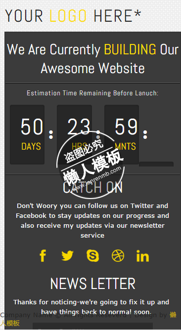 Free Darkbord html5网站正在建设中倒计时页面模板源码下载