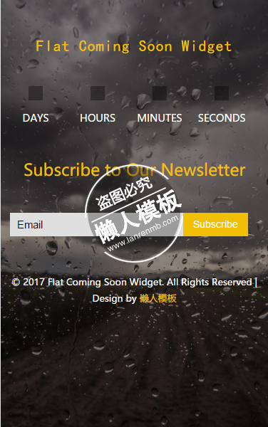 玻璃上的雨水自适应html5网站正在建设中倒计时页面模板源码下载