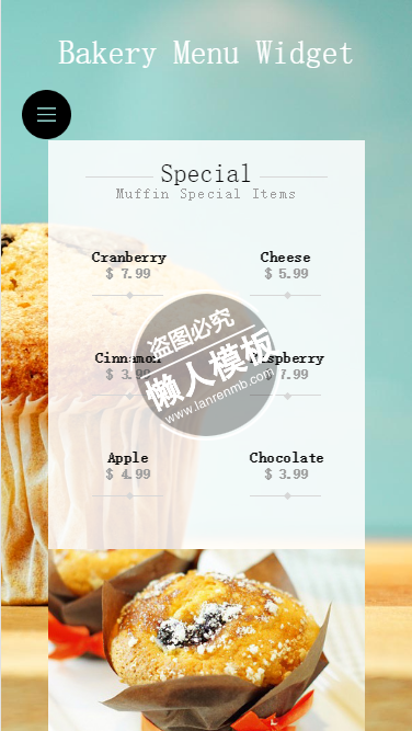 Bakery Menu食物价格html5手机app网站表单样式模板下载