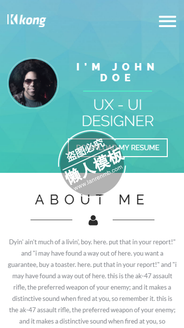 Kong绿色风格html5手机wap个人简历工作室网站模板源码下载
