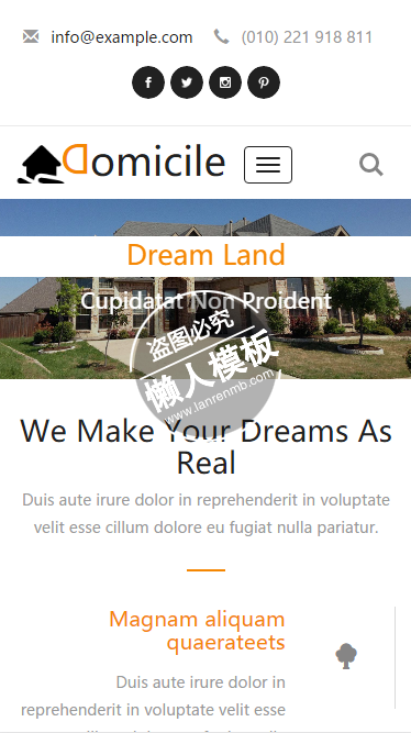 Domicile梦想之地触屏版html5手机wap房地产网站模板下载