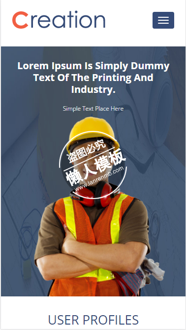 Creation建筑工人触屏版html5手机wap工业企业制品网站模板下载