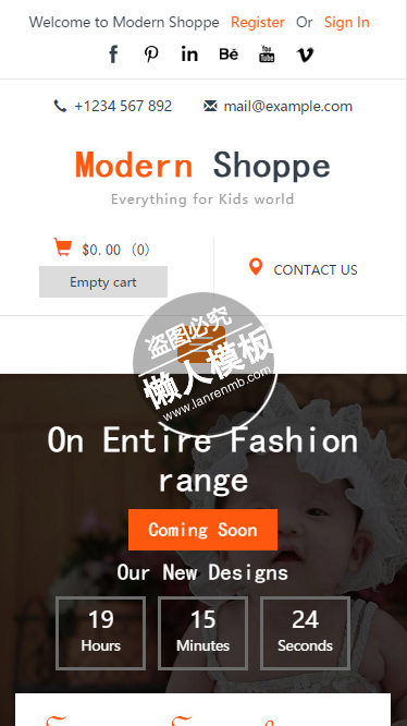 Modern Shoppe小孩衣物商店html5手机wap商城购物网站模板下载