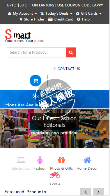 Smart Bazaar超市供应触屏版html5手机wap商城购物网站模板下载