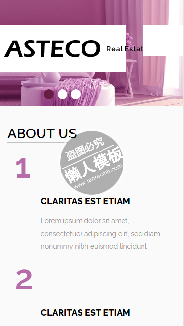 Asteco温馨紫色风格html5手机wap家居设计家具网站模板免费下载