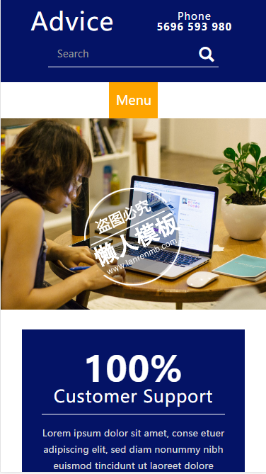 Advice蓝色客户支持电子系统html5手机商务企业网站模板免费下载