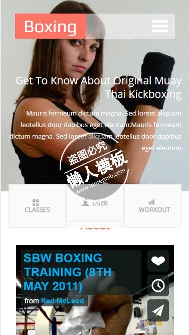 Boxing跆拳道专业训练html5手机wap体育网站模板免费下载