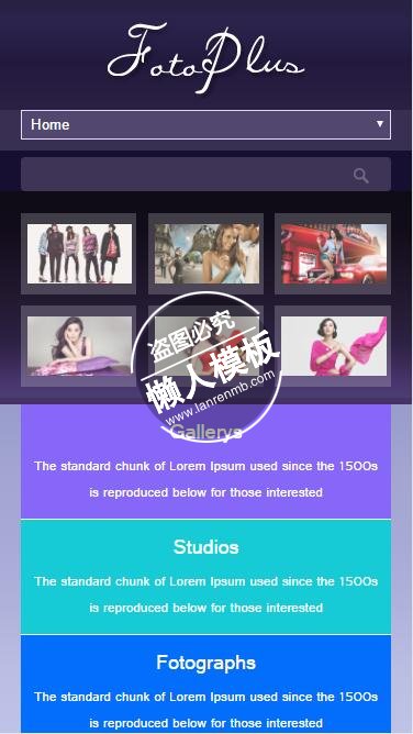 FotoPlus时尚美照html5手机wap摄影图片相册网站模板免费下载