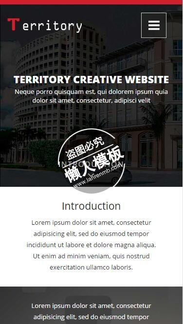 Territory黑红相间大气界面触屏版html5手机房地产网站模板下载