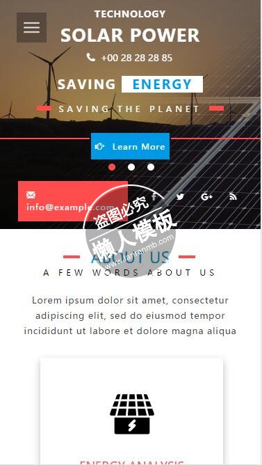 风能太阳能新能源发电html5工业企业制品手机wap网站模板下载