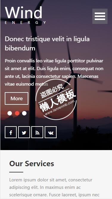 Wind Energy风能发电储备html5工业企业制品手机wap网站模板下载