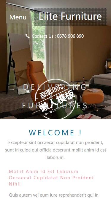 Elite Furniture沙发座椅html5家居设计手机网站模板免费下载
