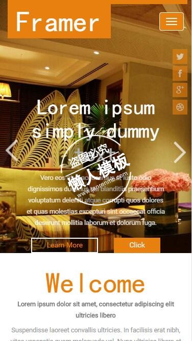Framer橙色风格设计html5家居设计家具手机wap网站模板免费下载