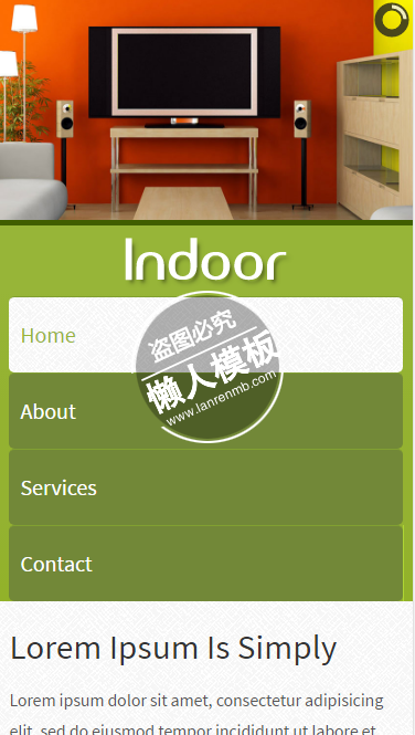 Indoor绿色字体风格html5家居设计家具手机wap网站模板免费下载
