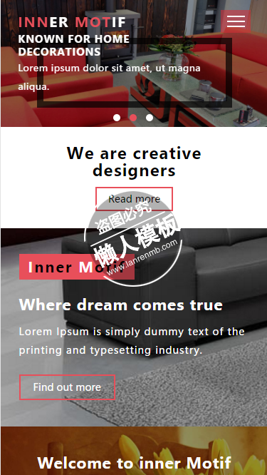 Inner Motif大图背景html5家居设计家具手机网站模板免费下载