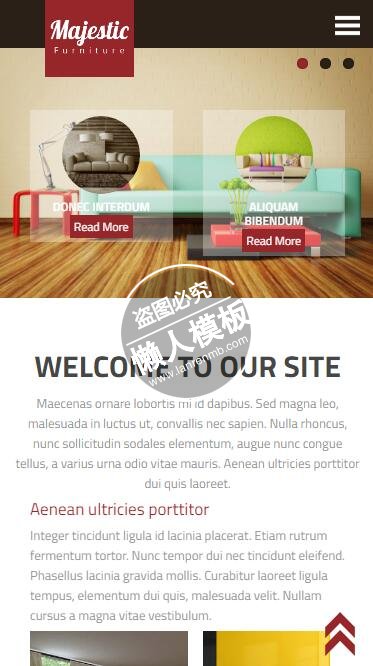 Majestic舒适房间装饰html5家居设计家具手机网站模板免费下载