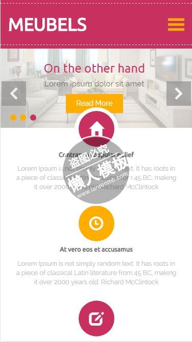 Meubels红橙主体html5家居设计家具手机wap网站模板免费下载