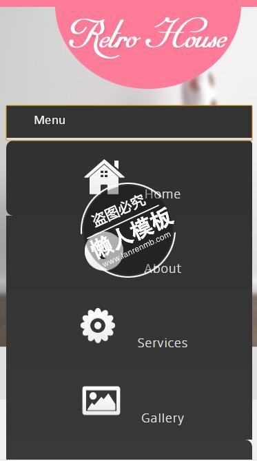 黑色功能导航图标html5家居设计家具手机wap网站模板免费下载