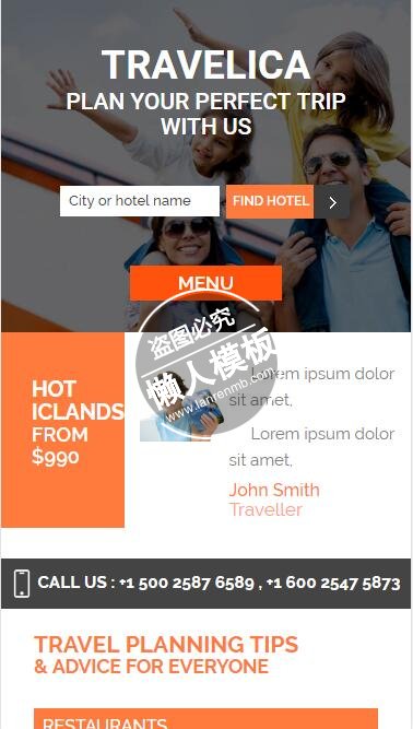 TRAVELICA幸福一家游玩html5旅行社旅游手机wap网站模板免费下载