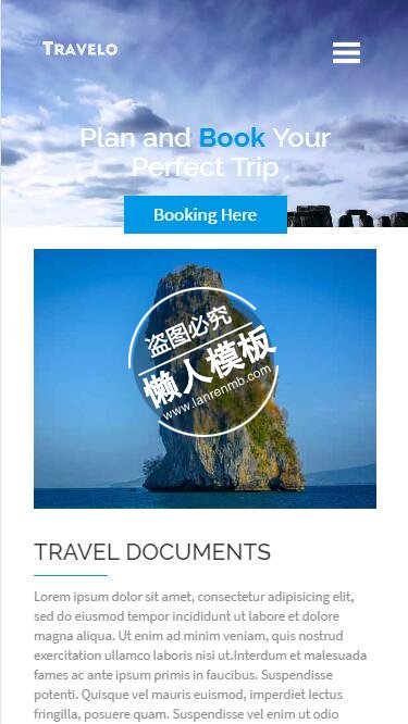 Travelo白云飘飘动态图html5旅行社旅游手机wap网站模板免费下载