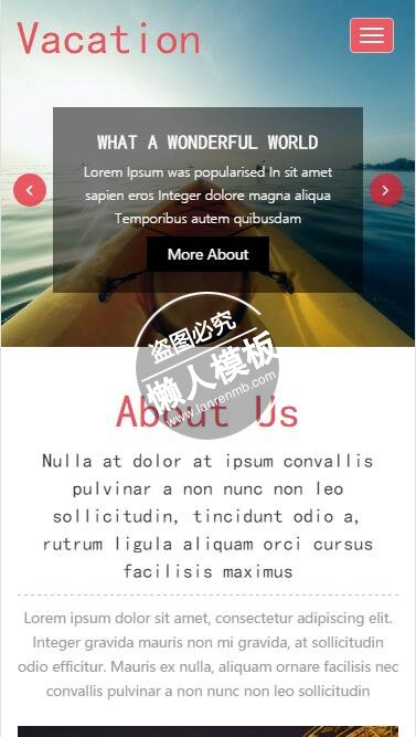 Vacation川河湖海上的旅程html5旅行社旅游手机网站模板免费下载