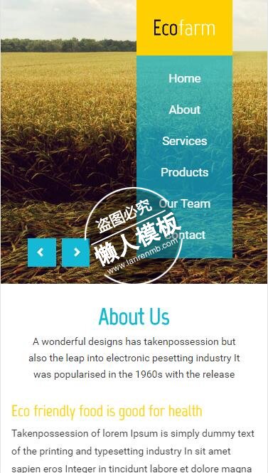 Eco Farm蔬菜稻谷种植html5手机生态农业企业网站模板免费下载