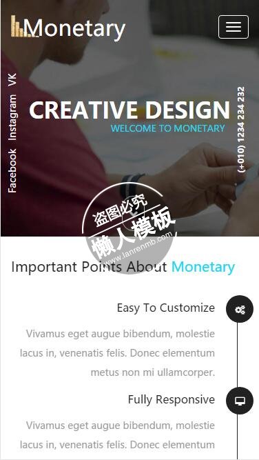 Monetary商业合作站html5公司企业手机wap网站模板免费下载