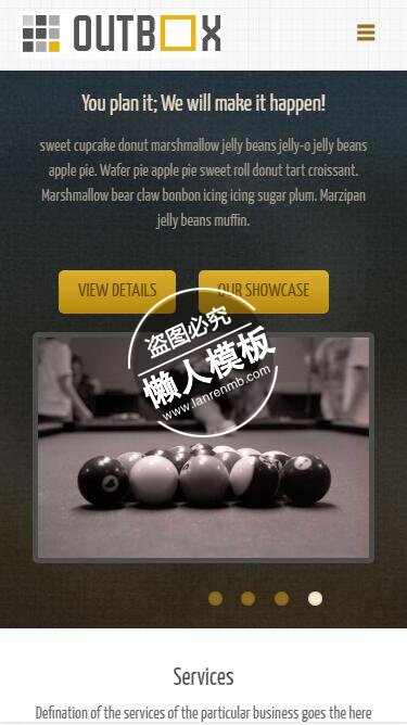 Outbox台球运动html5公司企业手机wap网站模板免费下载