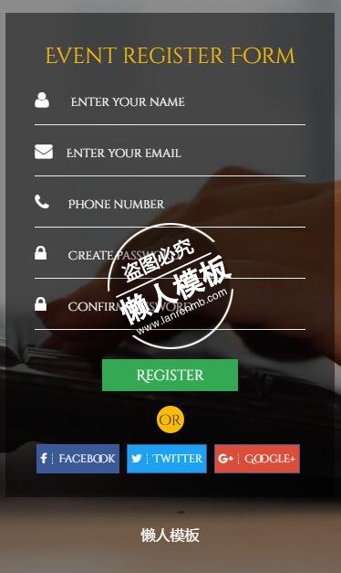 Event Register信息登记html5动态视频背景手机网站模板免费下载