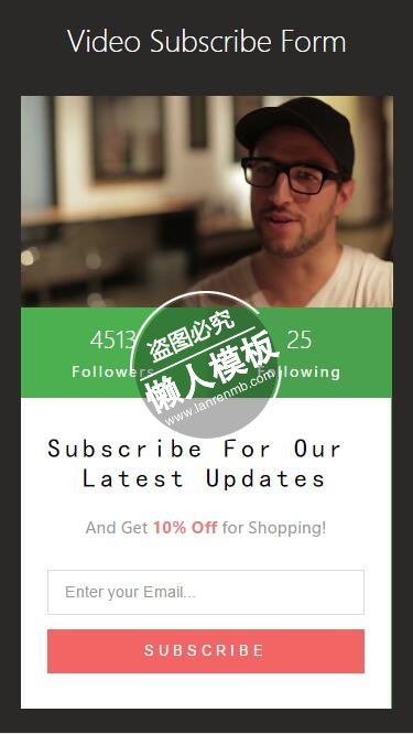 Video Subscribe Form html5动态视频背景手机网站模板免费下载