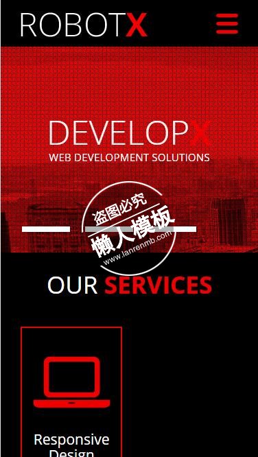 Robotx鲜红色设计风格单页html5公司企业手机网站模板免费下载