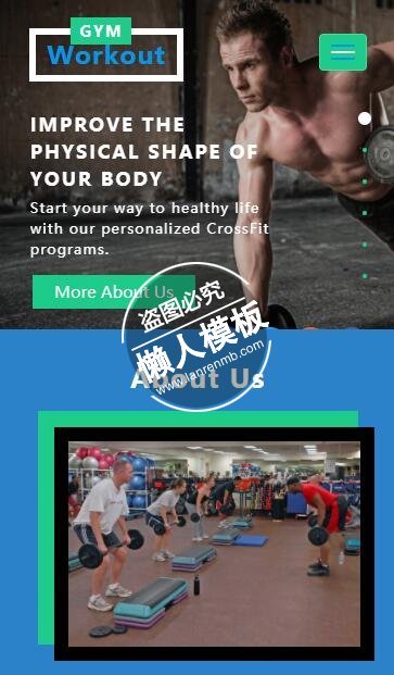 Gym Workout蓝色版块滑动单页html5手机wap体育网站模板免费下载