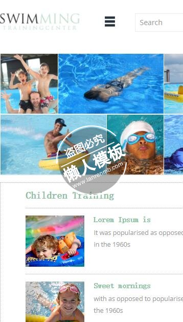 Swimming游泳美图叠放小孩培训html5手机wap体育网站模板免费下载
